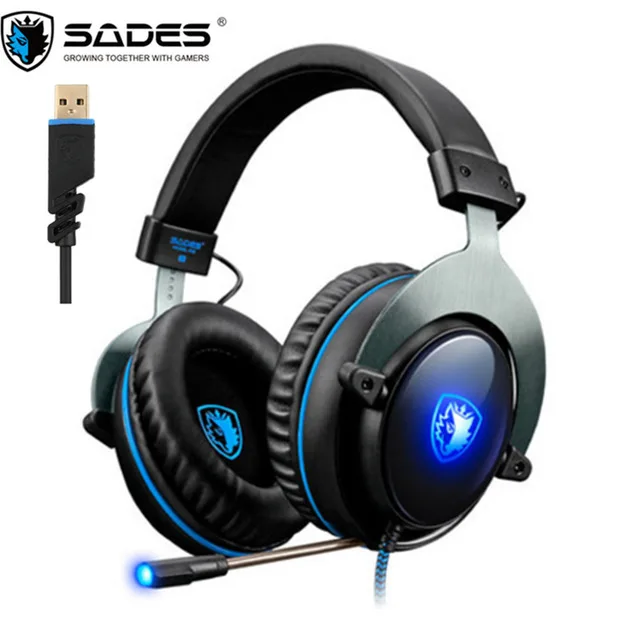 SADES R12 USB игровая гарнитура наушники виртуальный канал 7 1 с микрофоном