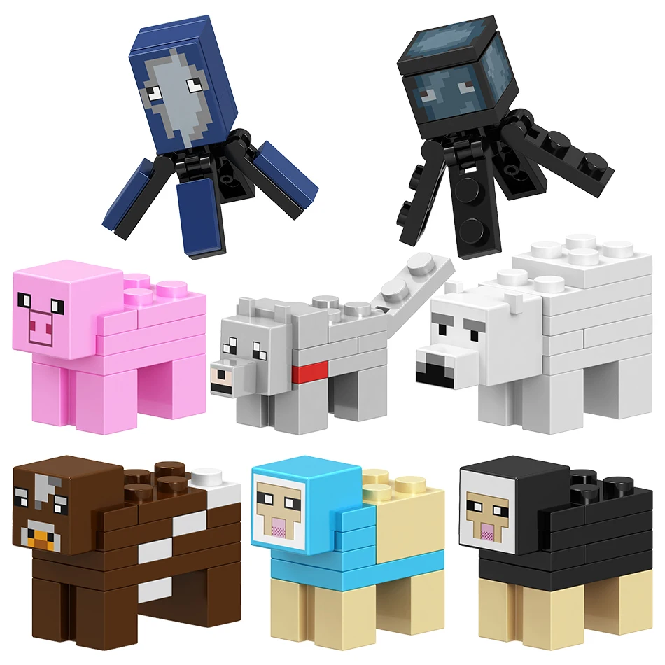 

Single Sale Building Blocks Compatible LegoINGlys Minecrafted Action Figures Toys Sleeve-Fish Squid Cow Pig Dyed Sheep Blocks