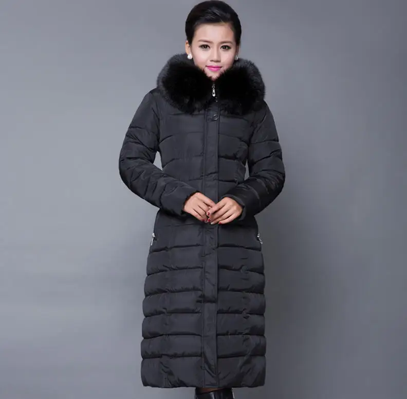 Зимний женский пуховик с меховым воротником и капюшоном, X-Long, большой размер, толстое модное пальто с хлопковой подкладкой, повседневные парки 4XL 5XL D031 - Цвет: black