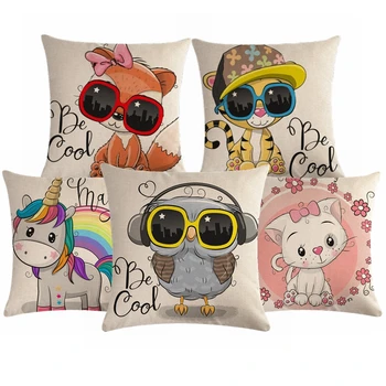 

Cute Cartoon Animal Pattern Cushion Cover Cotton Linen Decorative Pillowcase Pillow Case For Car Funda De Almohada