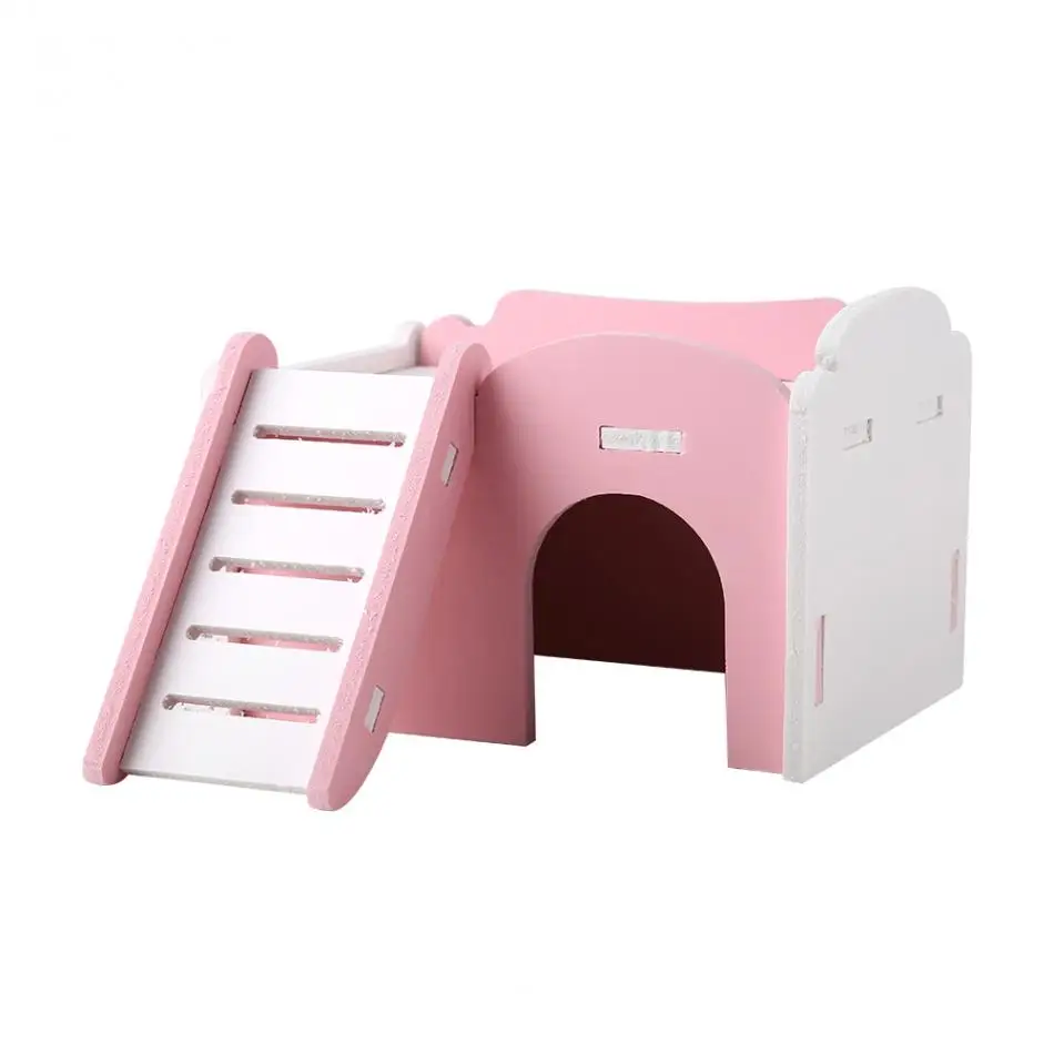 3 Colors Double Layer Hamster House Cute Wooden Sleeping House with Stairs