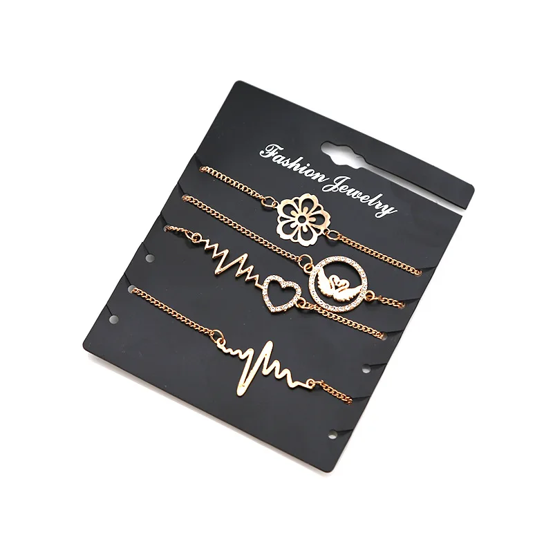 

4 pcs / set Women bracelets new fashion wild shiny flowers / love / swan / ECG / mosaic crystal simple set bracelet