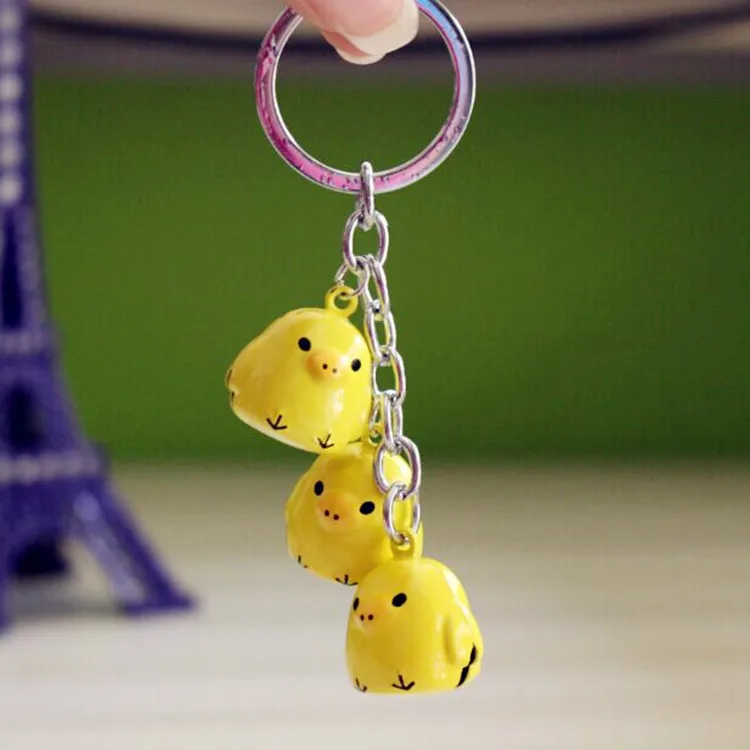

Cute Animal Chick Chickens Keychain Bells Trinket Porte Clef Bag Car Key Ring Cartoon Key Chain Chaveiro For Women Keyring D140