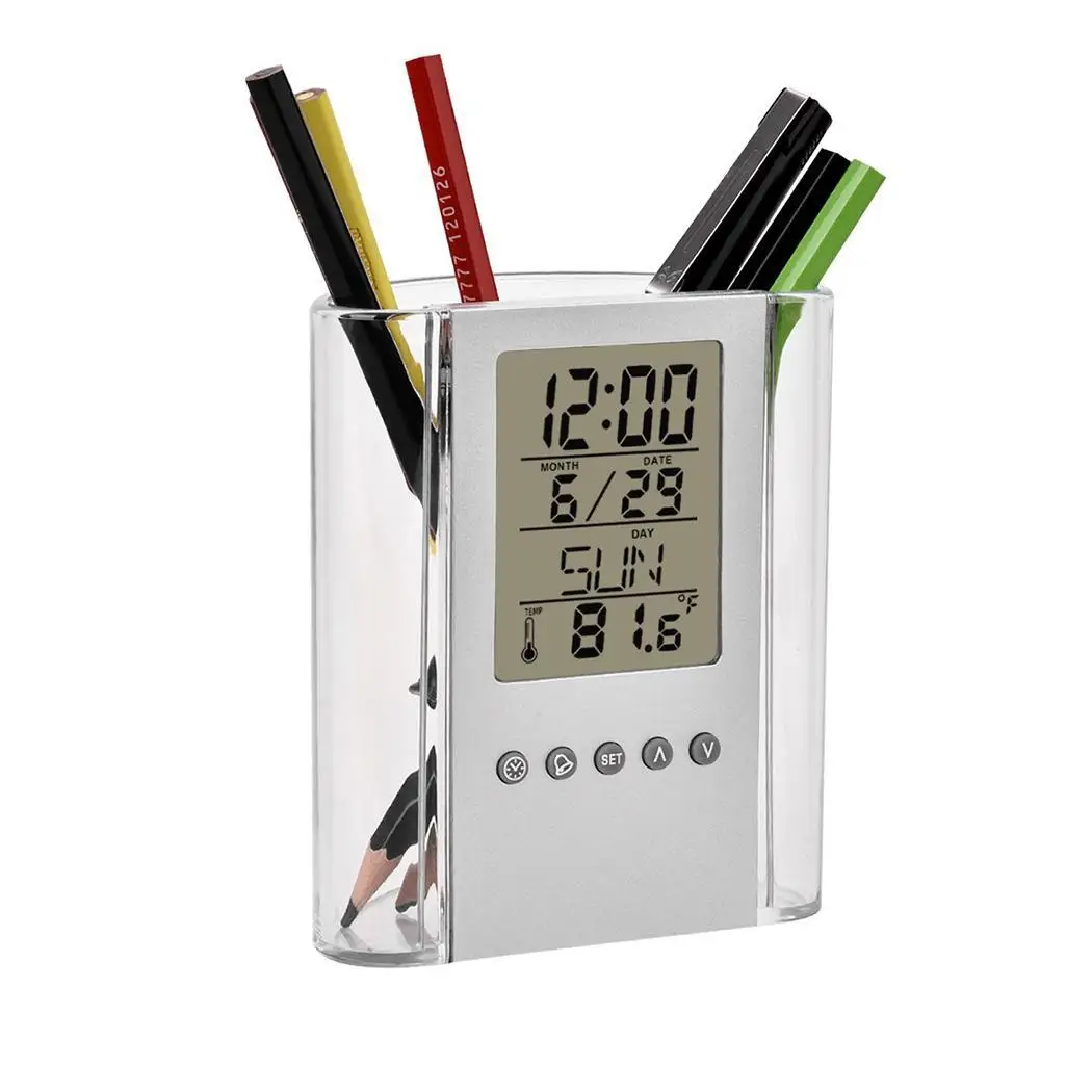 Multi-function Transparent Electronic Calendar Office Pen Holder Modern Container