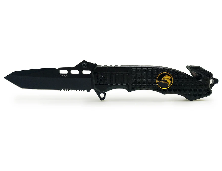 WTT 229 Hunting Folding Flipper Knife Tactical Survival Combat Pocket Knives Camping EDC Multi Tools Black Half Serrated Blade