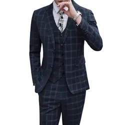 (Куртка + жилет + брюки) 2019 новый мужской модный бутик клетчатое свадебное платье костюм из трех предметов мужские деловые повседневные
