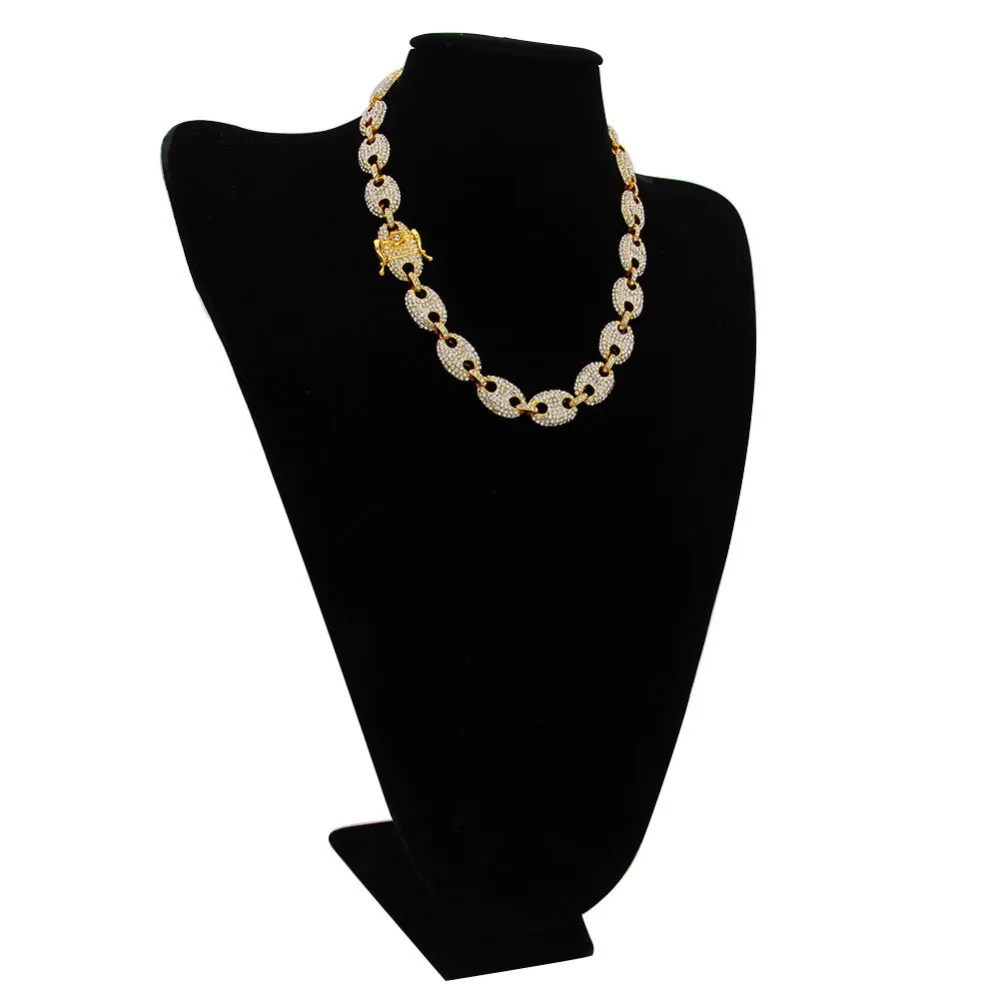 Buy UWIN 13mm Coffee Bean Link Rhinestone Necklace Hip hop Fashion Punk Choker Chain Bling Bling Charms Jewelry 16inch,18inch,20inch