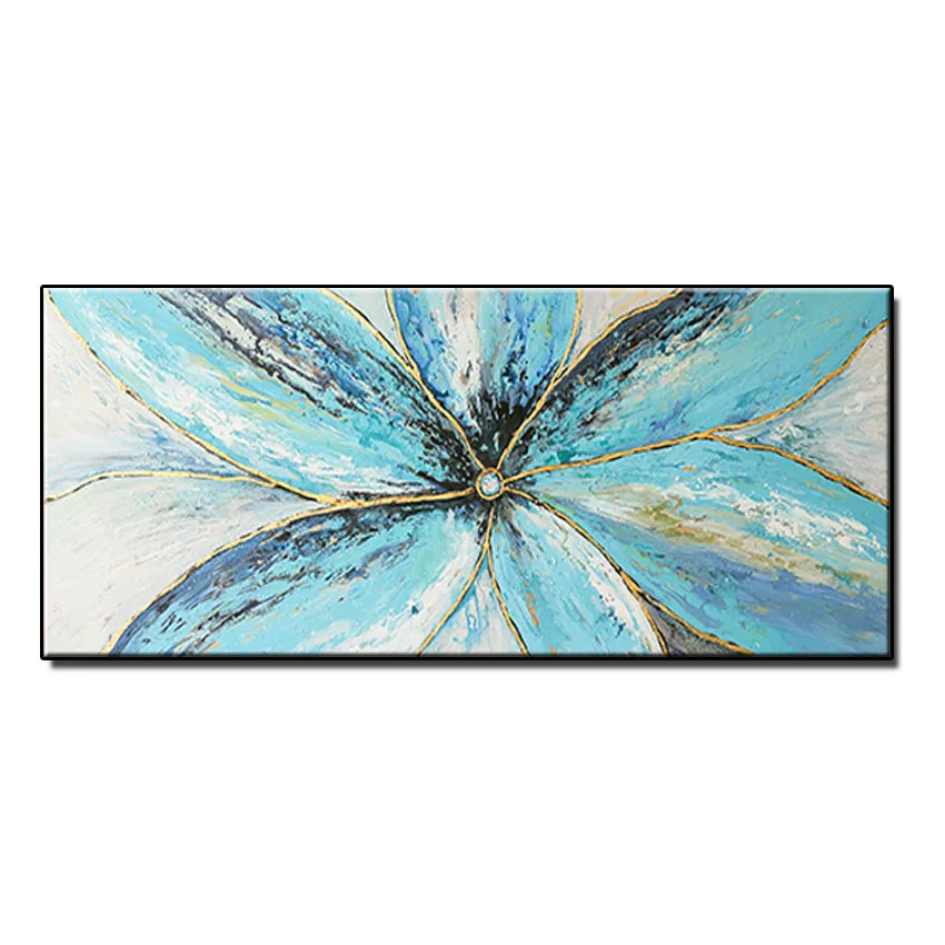 

Fashion Hand Painted Canvas Oil Painting Abstract big blue flowers petal Wall art Pictures for Living Room home decor no framed