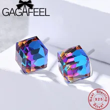 GAGAFEEL, 5 цветов, Кристальные серьги-гвоздики, подлинный 925 пробы, серебряные серьги-кубики для женщин, OL стиль, ювелирные изделия, аксессуары