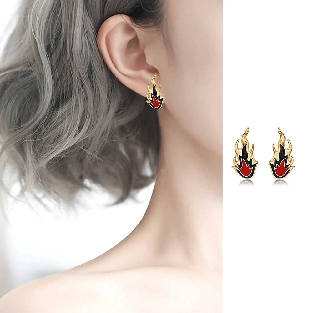 Women Flame Shape Stud Earrings Cool Style Stud Earrings Girl Jewelry
