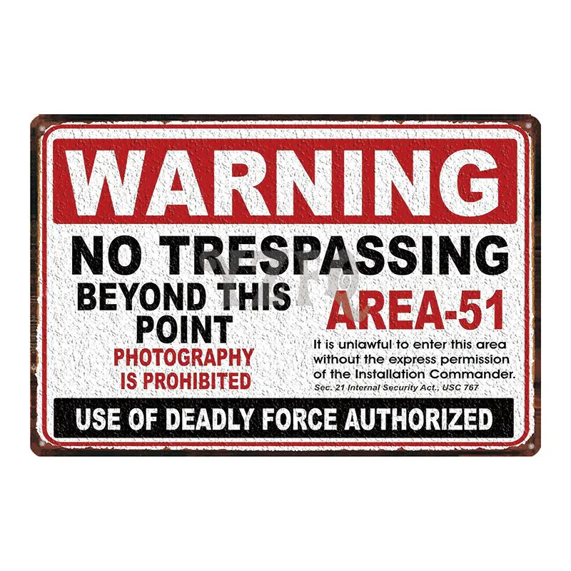 Area 51 warning Retro Metal Wall Plaque Art Vintage Advertising Sign man cave 