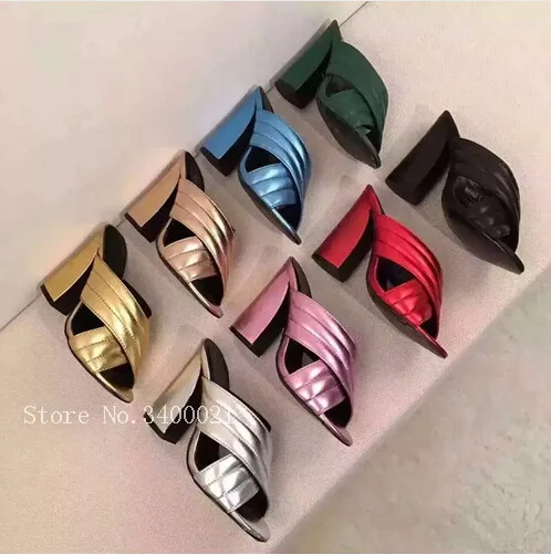 

Newest Fashion Summer Chunky Heel Women Slides Satin Mules Multicolors Crossover Shoes Woman Slipper Outdoor Shoes Woman