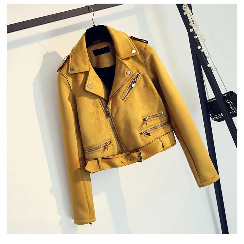 

2018 New Autumn Witner Women Motorcycle Faux PU Leather Red Pink Jackets Lady Biker Outerwear Coat with Belt Hot Sale 4 Color