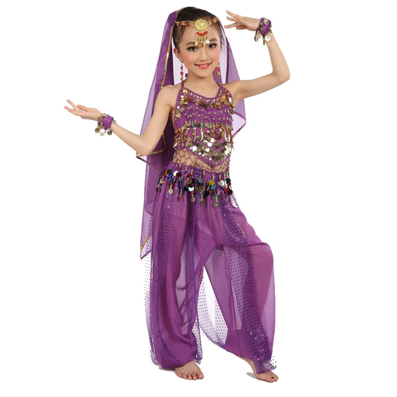 

New Handmade Children Belly Dance Costumes For Kids 6 Colors Belly Dancing Girls Bollywood Indian Performance Clothing