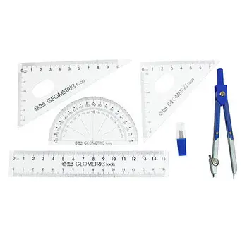 

Office Blue Compass Set Square Protractor 15cm Plastic Ruler