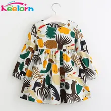 Keelorn Girls Dresses 2017 Autumn Winter Girls Dress O-neck Long Sleeve Cartoon Forest Animals Graffiti for Kids Clothes