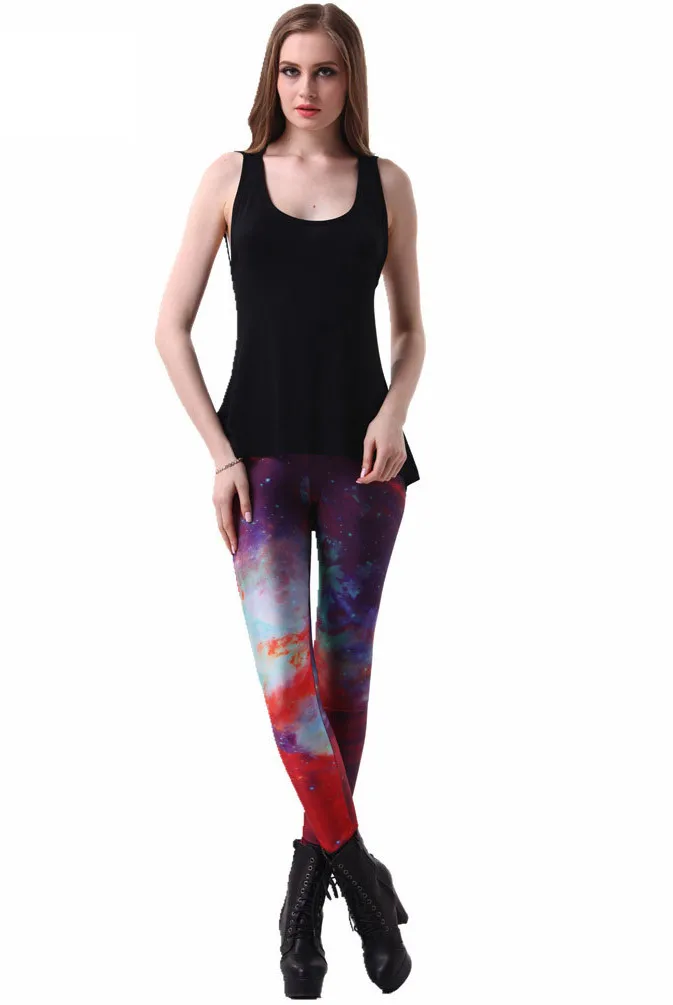 Женские цветные леггинсы с изображением Вселенной, галактические окрашенные штаны, эластичные, модные, быстро высыхающие Капри, Прямая поставка