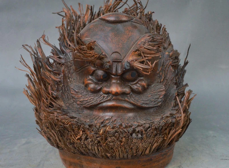 

Chinese Bamboo Root Hand-Carved Damo Bodhidharma Dharma Buddha Head Bust Statue