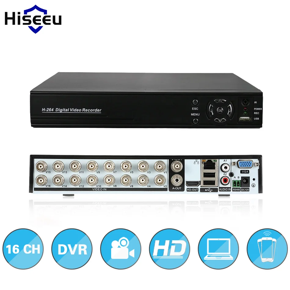  16CH DVR Full Stand Alone HD P2P Cloud H.264 VGA HDMI video recorder RS485 Audio FREE Shipping Hiseeu 