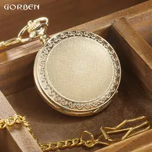 GORBEN, Ретро стиль, золотой чехол, полые карманные часы для мужчин, римские цифры, кварцевые часы для женщин, подвеска на талии, цепочка, Круглый, Relogio, подарочная коробка