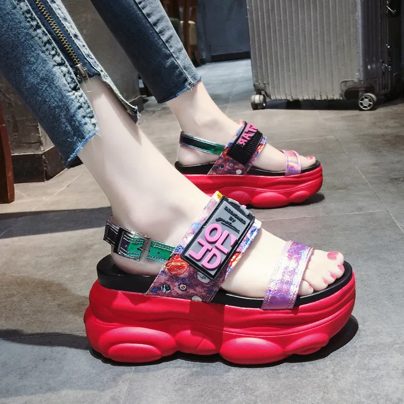 

2019 New Summer Women Sandals High Heel Platform Ladies Shoes Summer Beach Sandals Red Women Casual Shoes sandalias mujer
