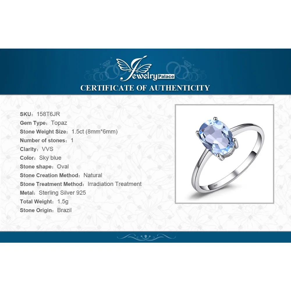 JewelryPalace Овальный 1.5ct Природный Голубой Topazss камень пасьянс кольцо Твердые
