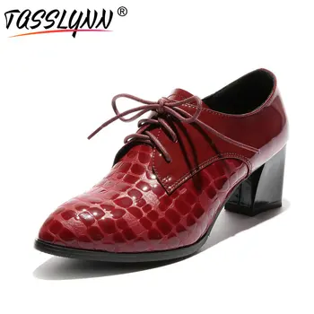 

TASSLYNN 2019 New Spring Autumn Shoes Women Genuine Leather /PU Women Pumps Square High Heels Lace Up Casual Shoes Size 34-43