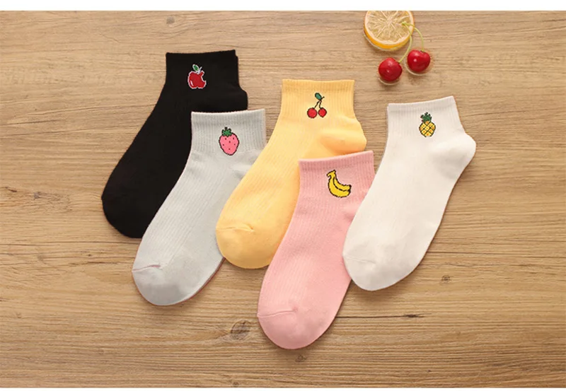 5 пар/лот женские носки до щиколотки милые фрукты цифры буквы любовь полосатый узор хлопок повседневные короткие носки