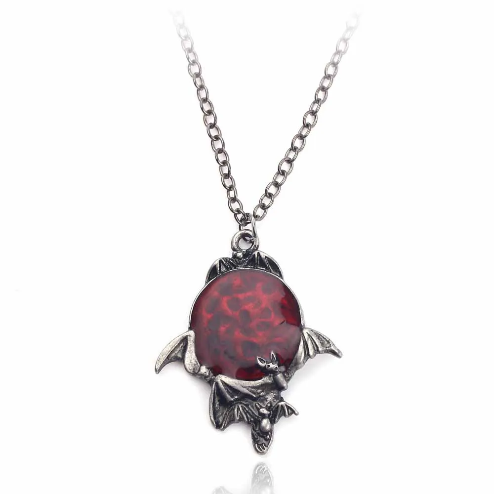 

2019 New Goth Halloween necklace red crystal vampire bat pendant