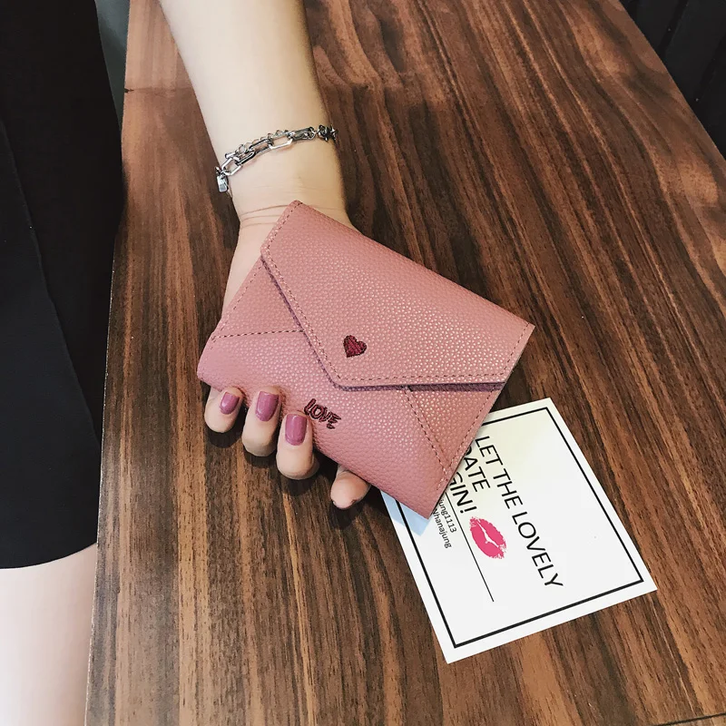 Женский короткий кошелек из ПУ кожи с сердечками|money bag|leather women walletfashion wallets |