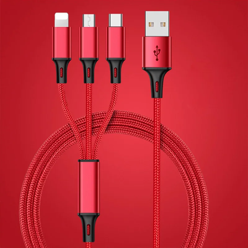 Baseus 3 в 1 USB кабель для iPhone кабель Micro USB кабель type-C кабель для samsung Xiaomi HUAWEI lenovo кабель для быстрой зарядки - Цвет: red