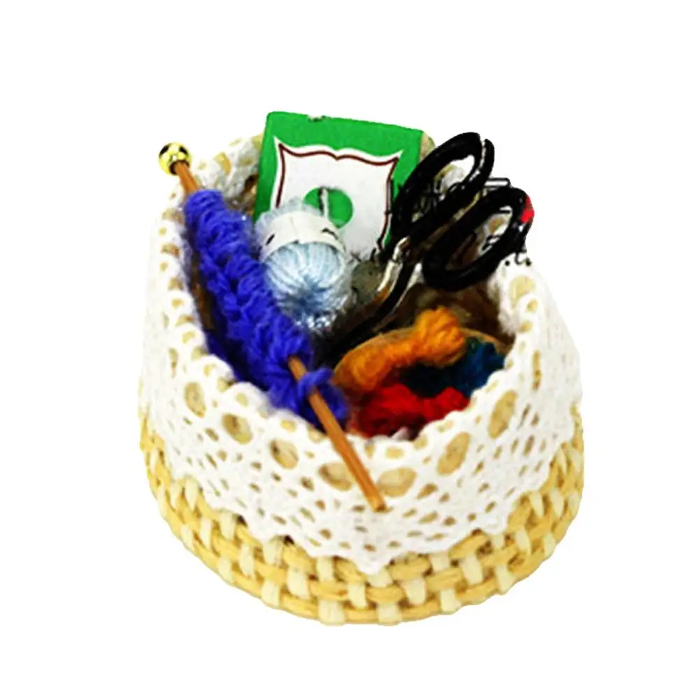 

Miniatures Sewing Kit Basket Scissors Needlework Decor Display for Dollhouse hot sale