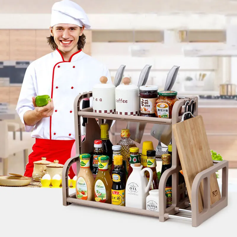 1 pc Simple Double layer Multi function Shelf Condiment Knife Chopping Board Shelf Kithchen Storge Rack
