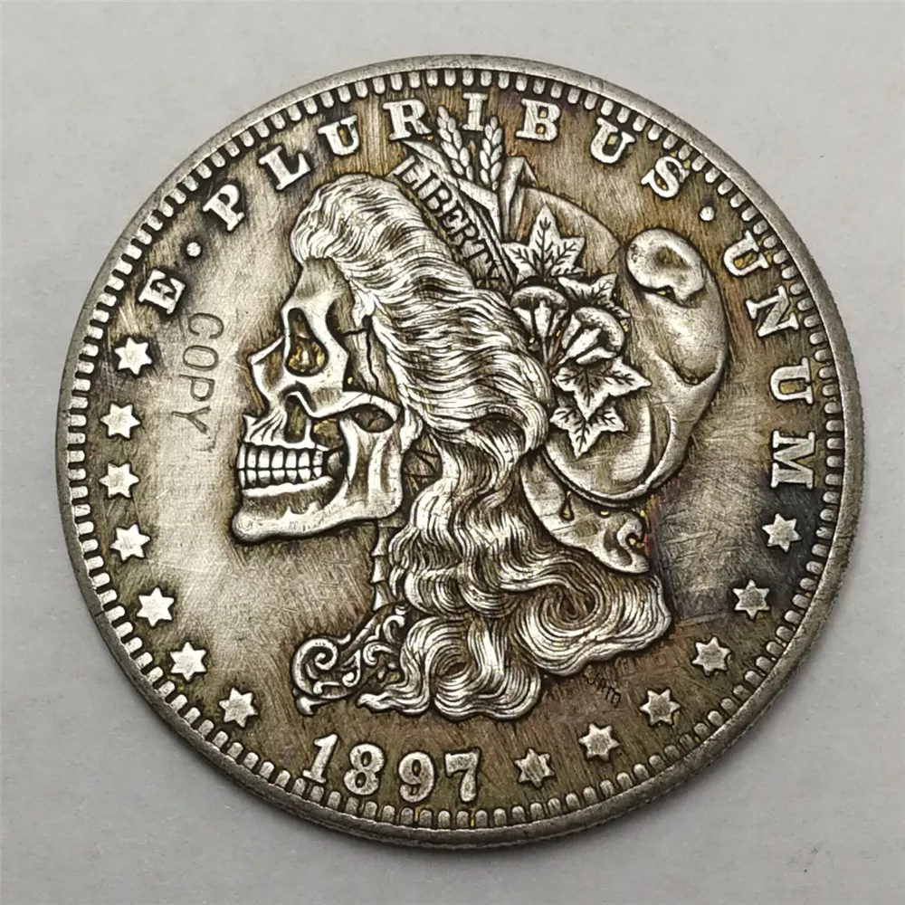 1897 Морган монеты США один доллар Монета с черепом 10 # подарки на Хэллоуин Хобо