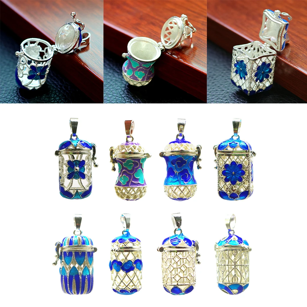 MagiDeal Essential Oil Diffuser Pendant Perfume Cage Locket Hollow Out Enamel Bottle for Necklace Keyring