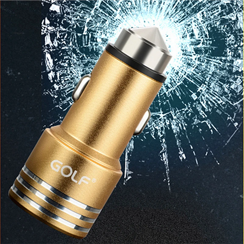 GOLF Metal Safety Hammer Smart Auto Автомобильное зарядное устройство для iPhone 5/6/7 Android мобильный