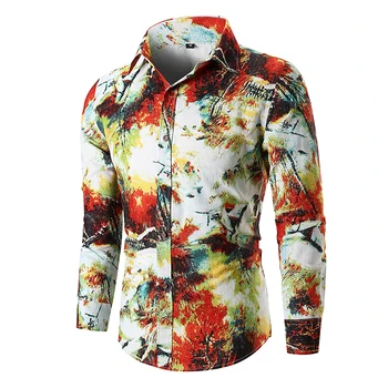 

Splash Ink Print Shirt Men 2018 Luxury Brand Long Sleeve Mens Dress Shirts Wedding Party Prom Shirt Male Camisa Social Masculina