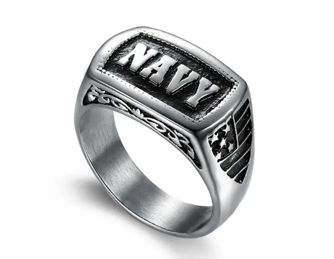 

10pcs/lot Classic Silver USA Army NAVY Ring Stainless Steel Marines Venteran Military Ring Retro War Battle Rings Wholesale