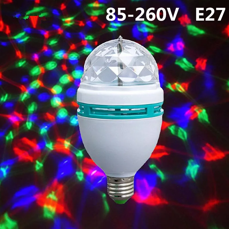 RGB LED Blub Light Auto Color Change E27 3W Coloful Lamp 110-220V Party Decor KC