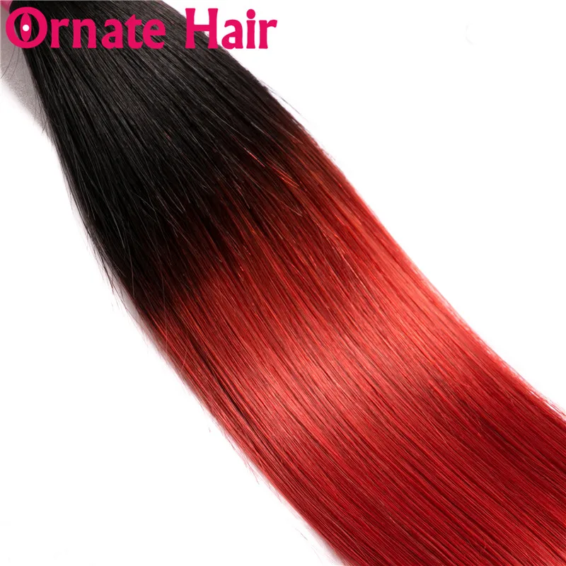 Омбре цвет перуанские прямые человеческие волосы пряди с закрытием Украшенные прямые волосы не Реми волосы с закрытием средний коэффициент