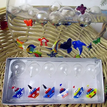 

6pcs sea style Murano hand blown glass crafts aquarium fish floating glass micro warship figurines decorations ornament pendant