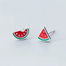 MloveAcc 925 ювелирные изделия из настоящего стерлингового серебра модные крошечные Асимметричные летние Арбузные серьги-гвоздики для дочек девочек