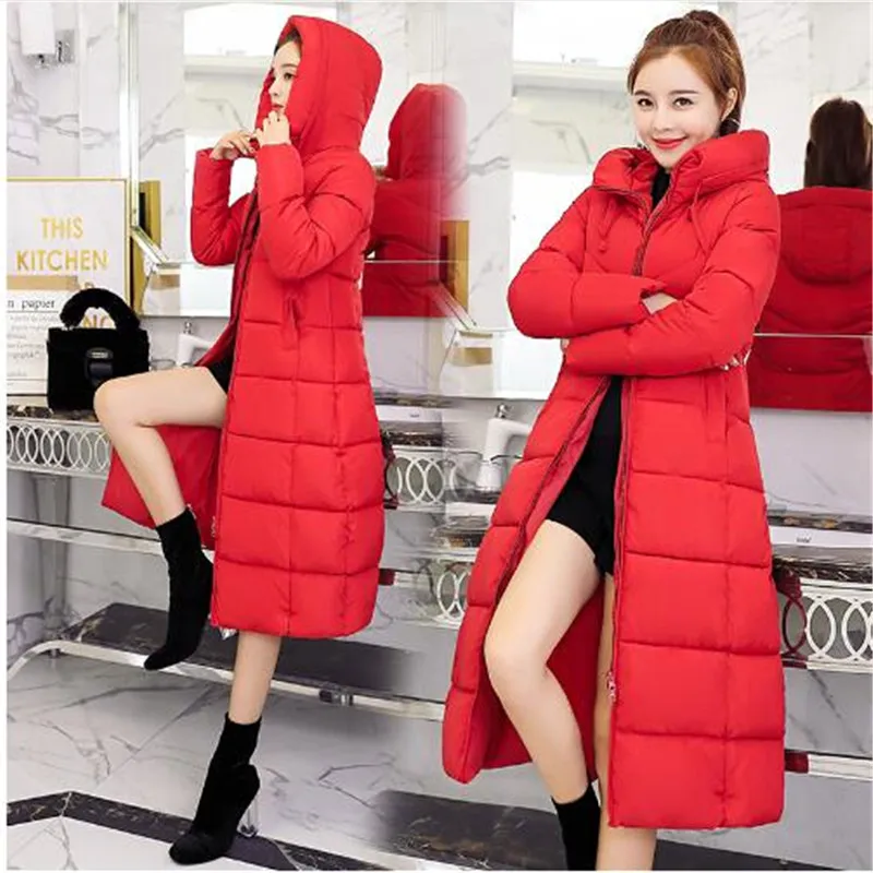 

S-6XL 2018 New autumn winter Women Fashion Down long hoodie down Parkas Cotton Jackets Thick Female Long warm coat clothing