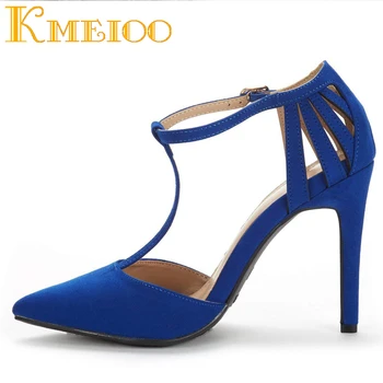 

Kmeioo Women's Shoes T-Strap Sandals Pointed Toe High Heels Buckled Cut Out Stiletto Dress Office Shoes Summer Sandals US 5-15