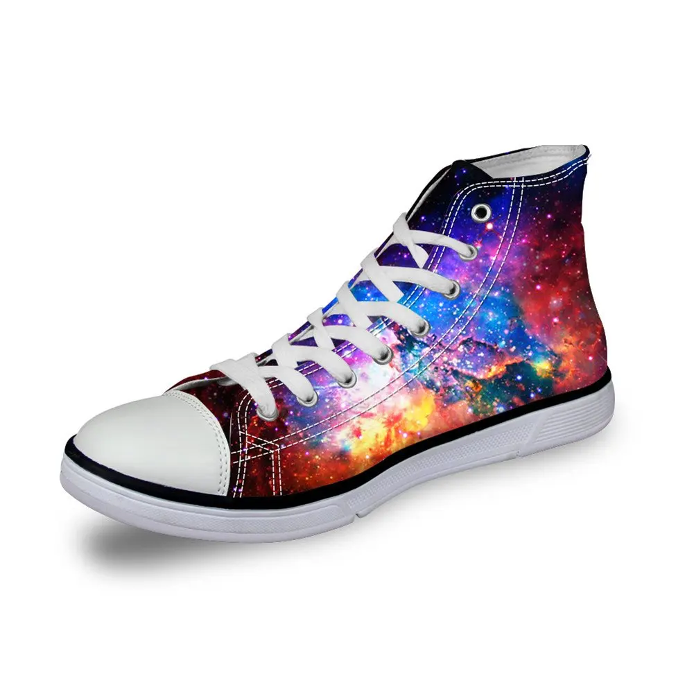 

WHEREISART Galaxy Shiny Glitter Unisex High Top Women Men's Galaxy Shoes Canvas Fashion Sneakers Lace Up