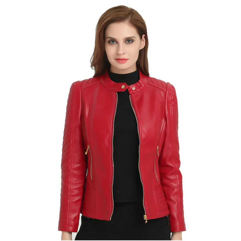 

Autumn Winter 2019 Short-style Leather-like Jacket For Slim Locomotive Commuting Style