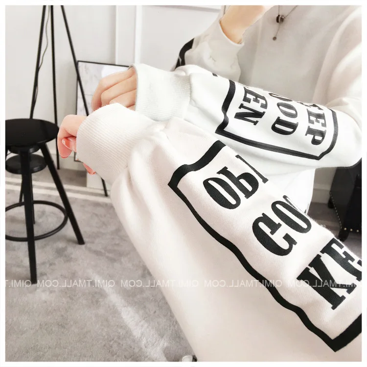 Mr.nut spring large size women's loose round neck letter printing long section Korean version of the trend hoodie women Mr.nut spring large size women's loose round neck letter printing long section Korean version of the trend hoodie women