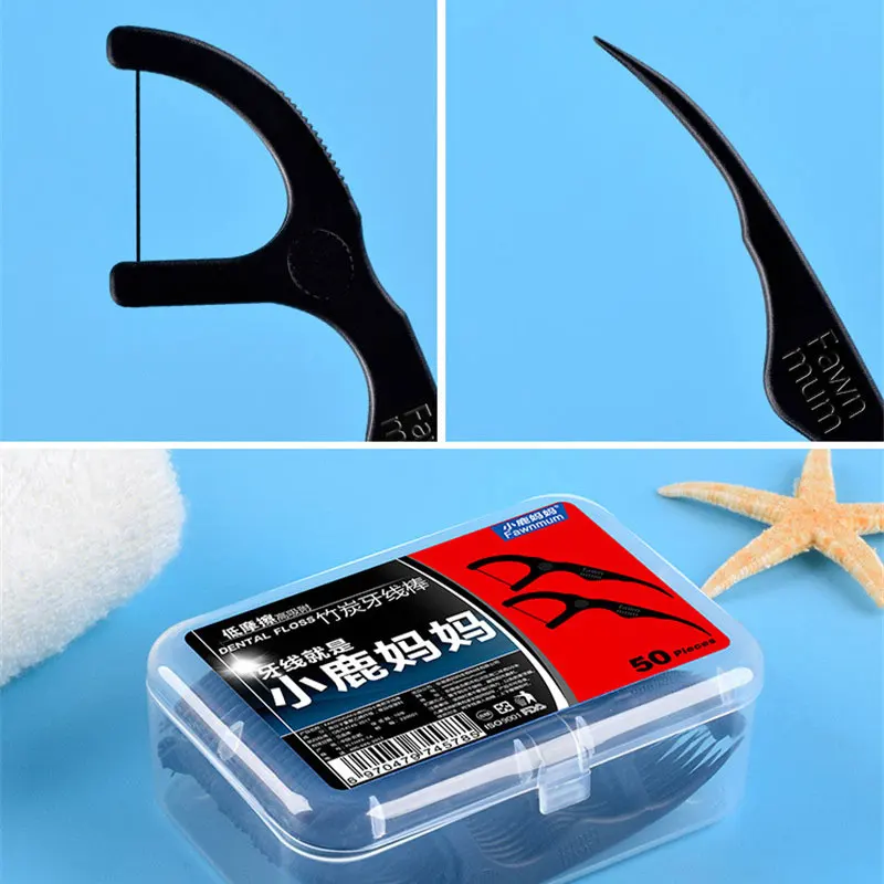 

50pcs/Set Bamboo Charcoal Black Dental Floss Teeth Stick Tooth Pick Interdental Clean Dental Flos Toothpick Flosser Black New