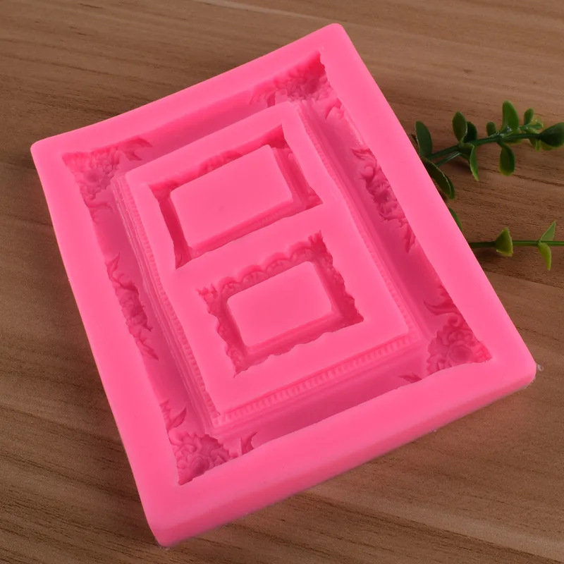 3 Even Big Retro Relief Mirror Frame Silicone Moulds 3D Chocolate Party Cake Decorating Tools DIY Baking Fondant Silicone Molds5