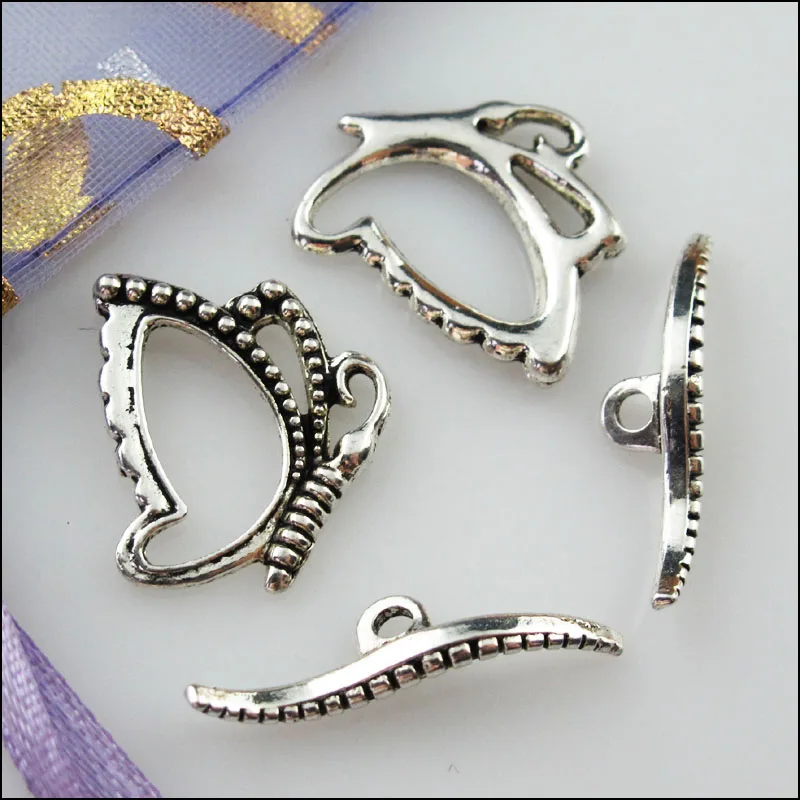 5 комплектов тибетский серебряный Прекрасный браслет-бабочка в виде животного с застежками соединители